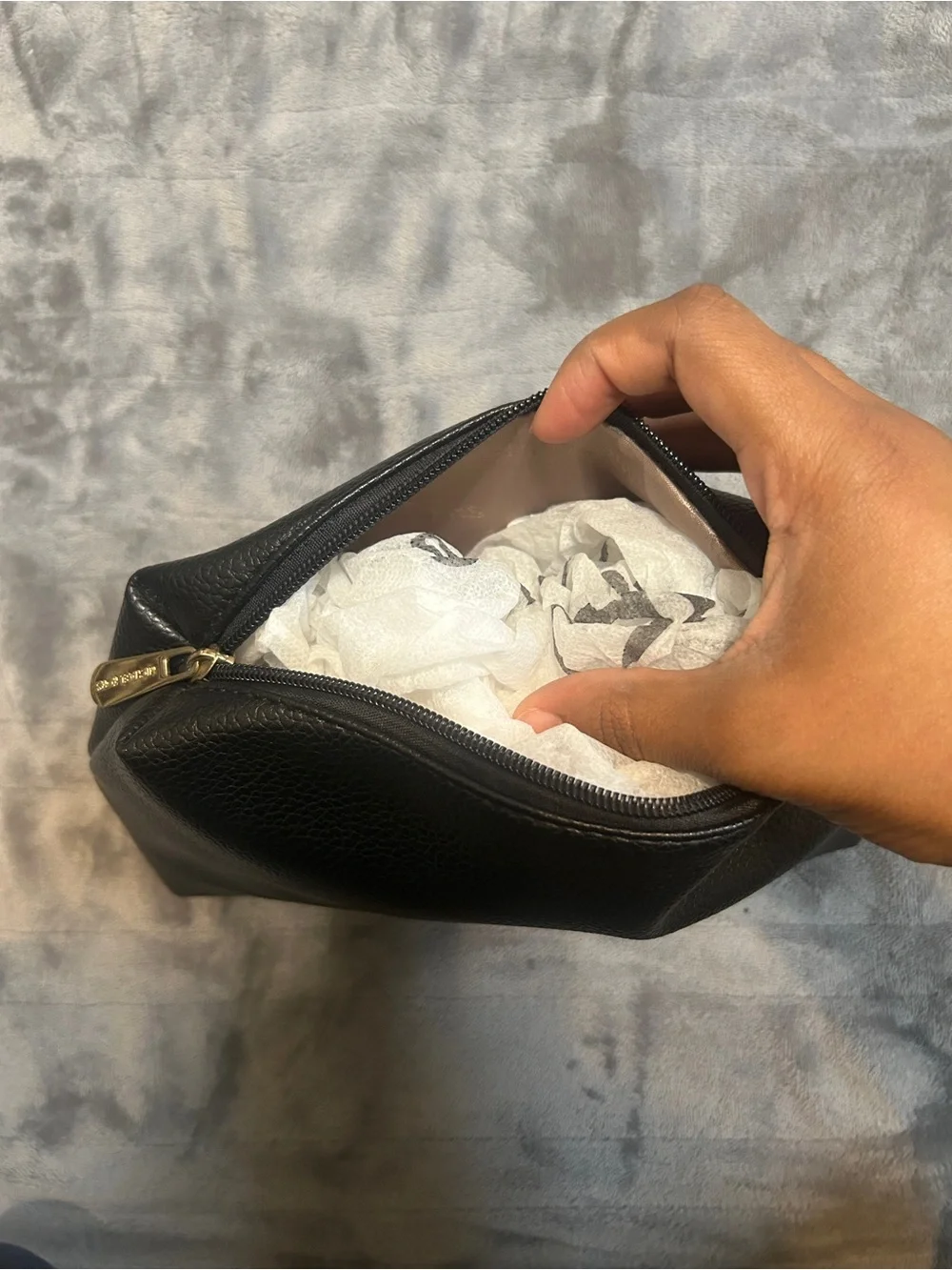 Calvin KleinBlack Pebbled Leather Wristlet Cosmetic Pouch